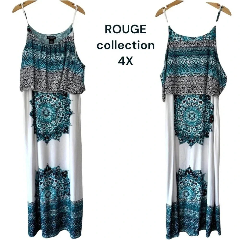 Rouge Collection 4X white‎ blue + black bohemian maxi sundress